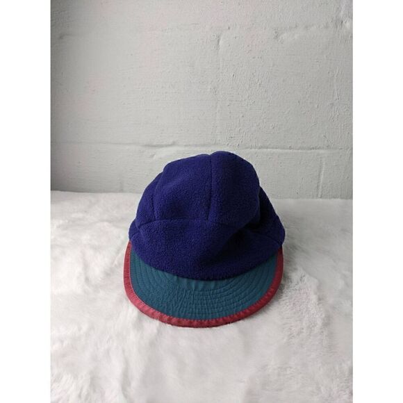 Patagonia Hat Duckbill Flaps Cap Large Blue Green Synchilla Fleece USA 90s Vinta - Picture 2 of 6